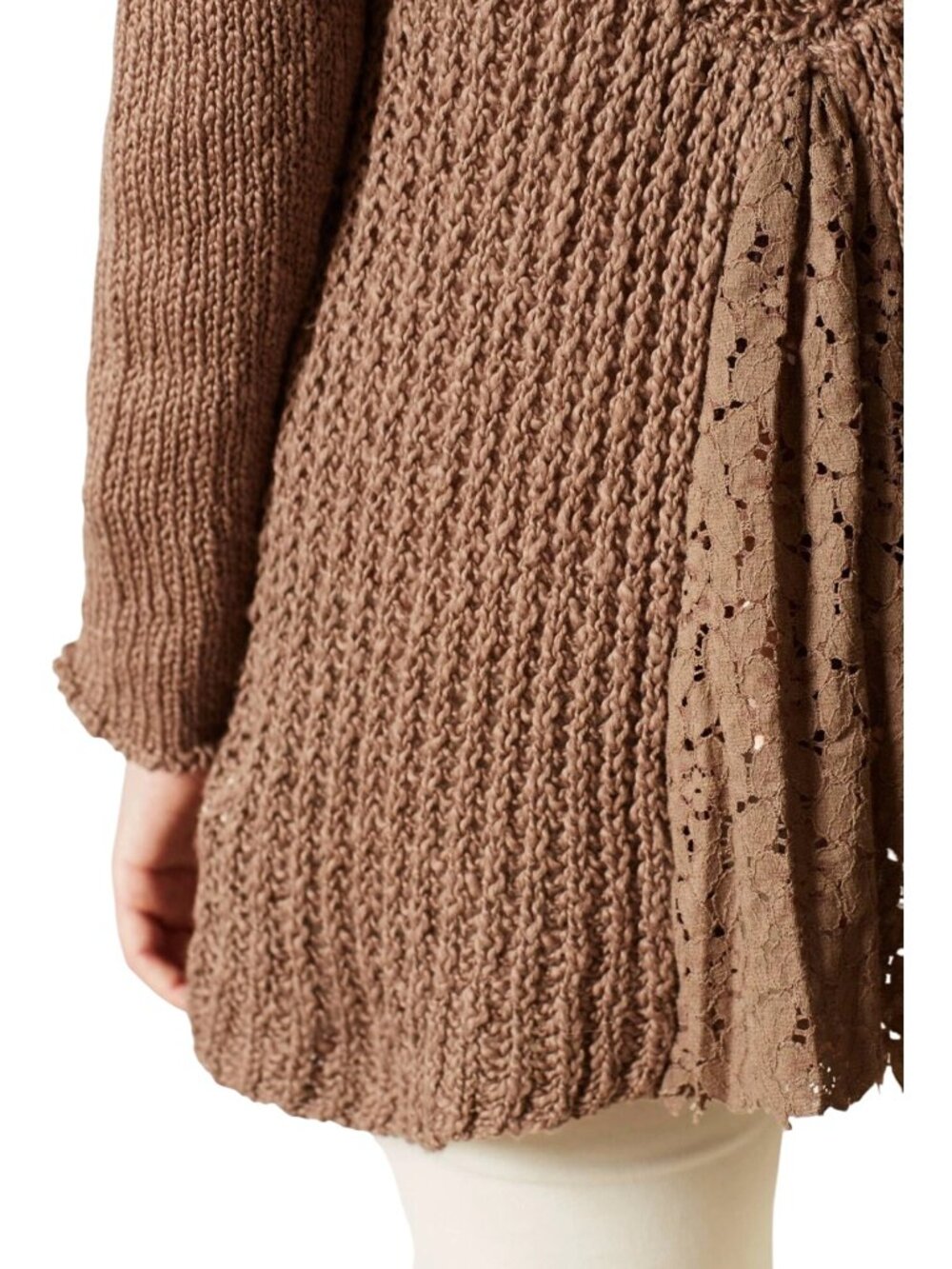 Anthropologie Brown Lace Trim Knit Cardigan Sweater S | Boho Grunge Fairycore - Picture 7 of 16